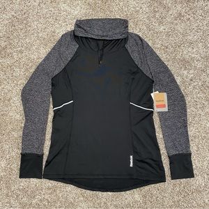 Reebok Black & Gray Athletic Long Sleeve High Neck Running Top Shirt Size Large